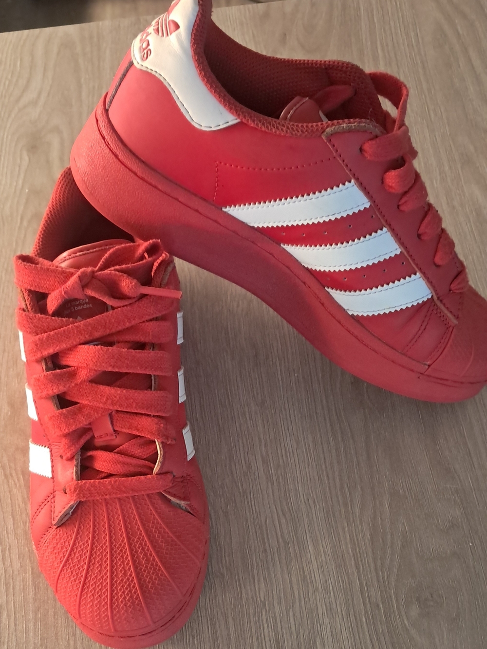 adidas Kids Red Sneakers with White Stripes Kids 6.5/Women 8